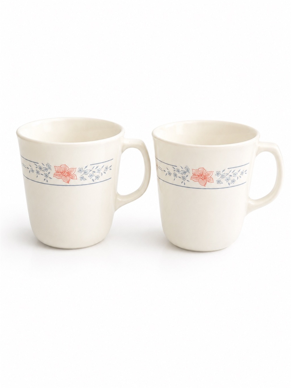 Corning USA Vintage Floral Milk Glass Coffee Mugs Set of 2